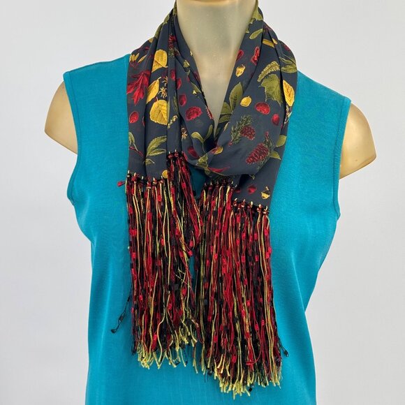 Julienne Collezione Floral Scarf wrap fashion  Fringe blue Pattern - Picture 8 of 9